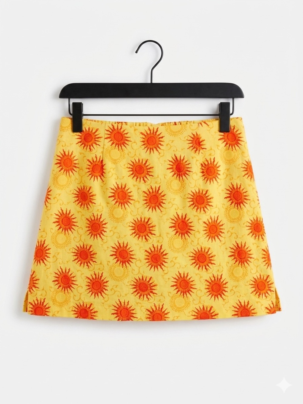 Metro Style  Yellow Mini Skirt with Orange Sunburst Print.